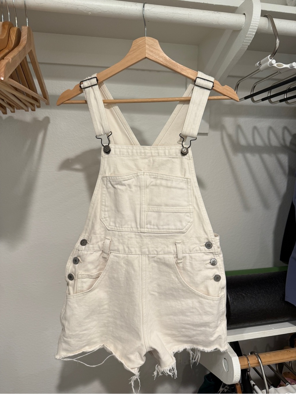 Brandy Melville Cream Denim Short Overalls